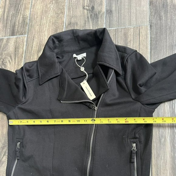 Max Studio $118 Ladies large  Black Knit Scuba Moto Jacket Casual Minimalist - Picture 5 of 5